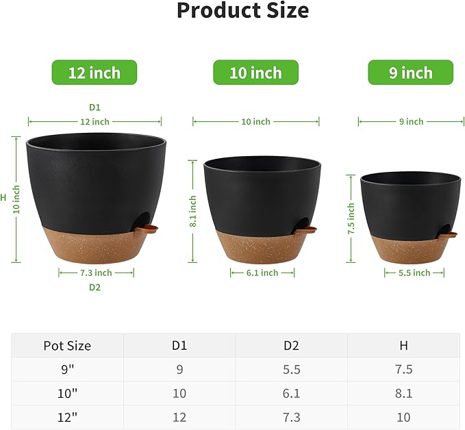 FaithLand 3-Pack Large Planter Pots, 12 10 9 Inch Self Watering Flower Pots - Image 2