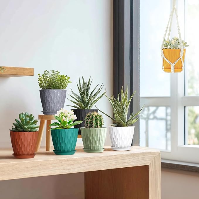 5 inch Plant Pots for Indoor Outdoor Plants, 6 Pack Thick Flower Pots - Image 5