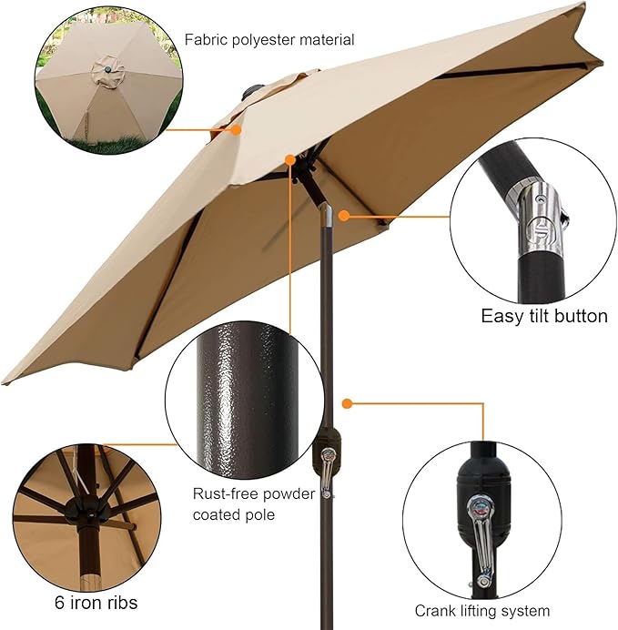 Blissun 7.5 ft Patio Umbrella, Yard Umbrella, Outdoor Market Umbrella - Image 2