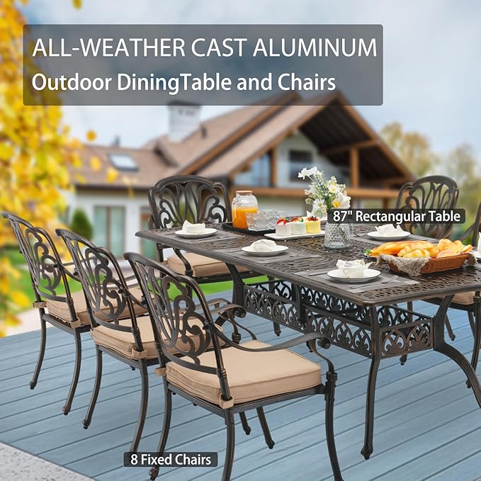 9-Piece Cast Aluminum Patio Furniture, Outdoor Dining Sets - Image 3