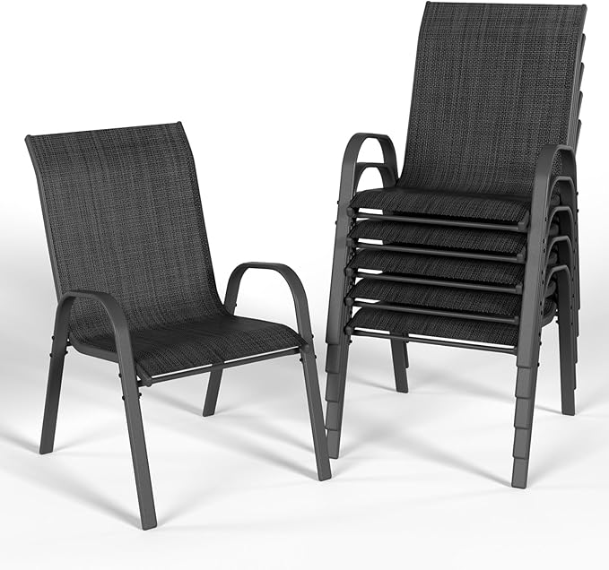 Patio Dining Chairs Set of 6, Outdoor Stackable Dining Chairs High Back by VonzoyHome