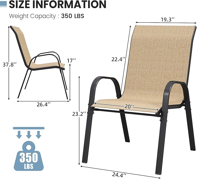 Patio Dining Chair Set of 6, Outdoor Stackable Dining Chairs High Back - Image 3
