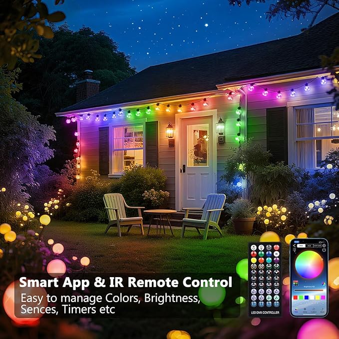 Outdoor String Lights, 25ft 20 Bulbs LED Color Changing Hanging Lights Dimmable - Image 3