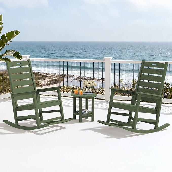 SERWALL Outdoor Rocking Chair Set of 4, Oversized HDPE Patio Rocking Chair - Image 10