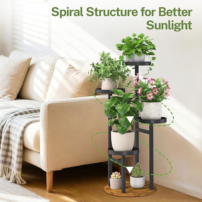 iDavosic.ly 4 Tier Plant Stand Indoor, Tiered Corner Metal Wood Multiple Flower - Image 7
