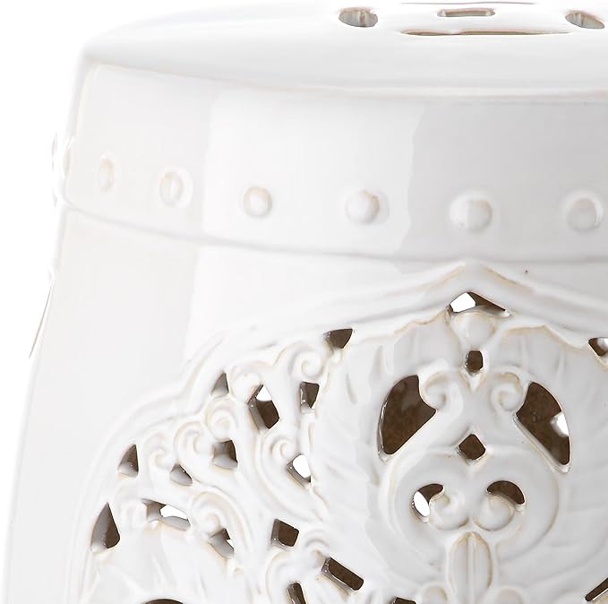 Safavieh Flora Glazed Ceramic Decorative Garden Stool, Antique White - Image 2