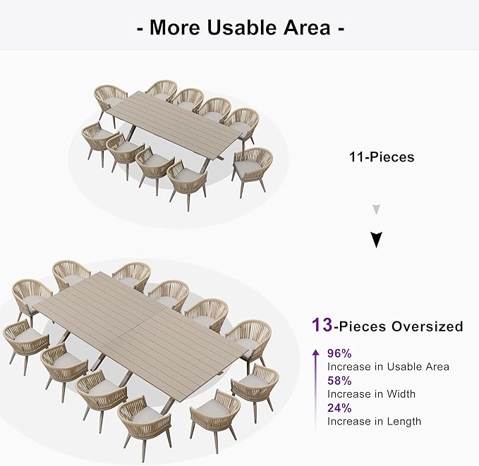 PURPLE LEAF 13 Pieces Oversized Outdoor Dining Set - Image 6