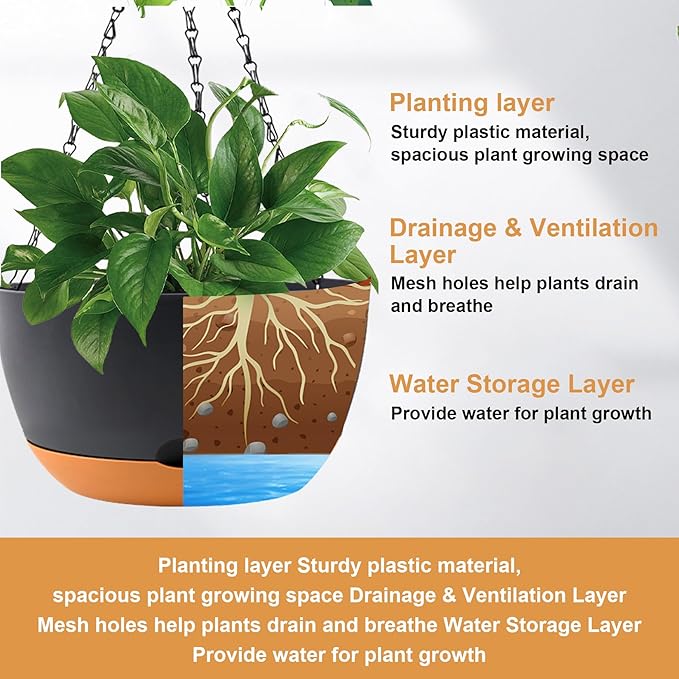 8/10/12 inch Plant Pot Hanging Planters Self Watering Pots - Image 3