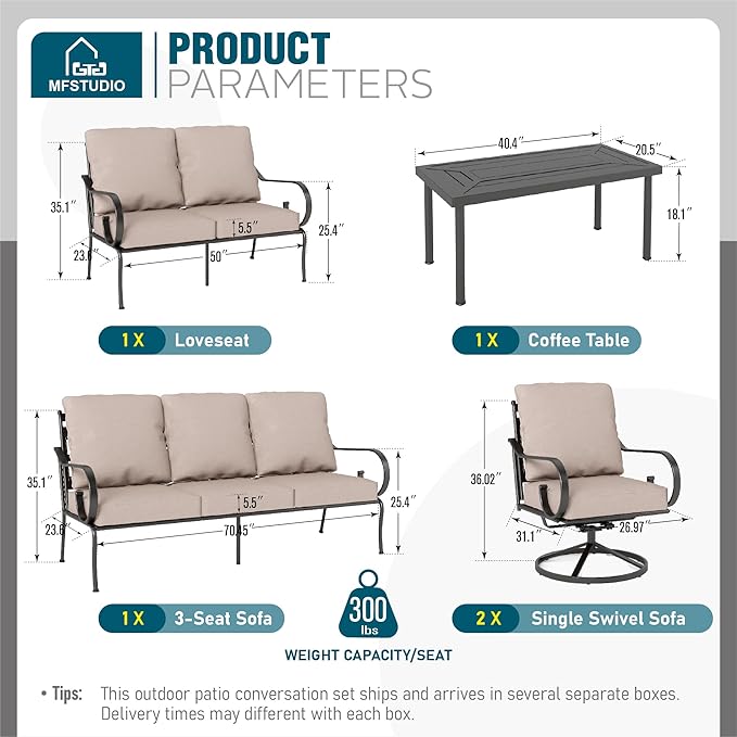 MFSTUDIO 7 Seats Large Metal Patio Conversation Sets, 5 Pieces Outdoor - Image 8
