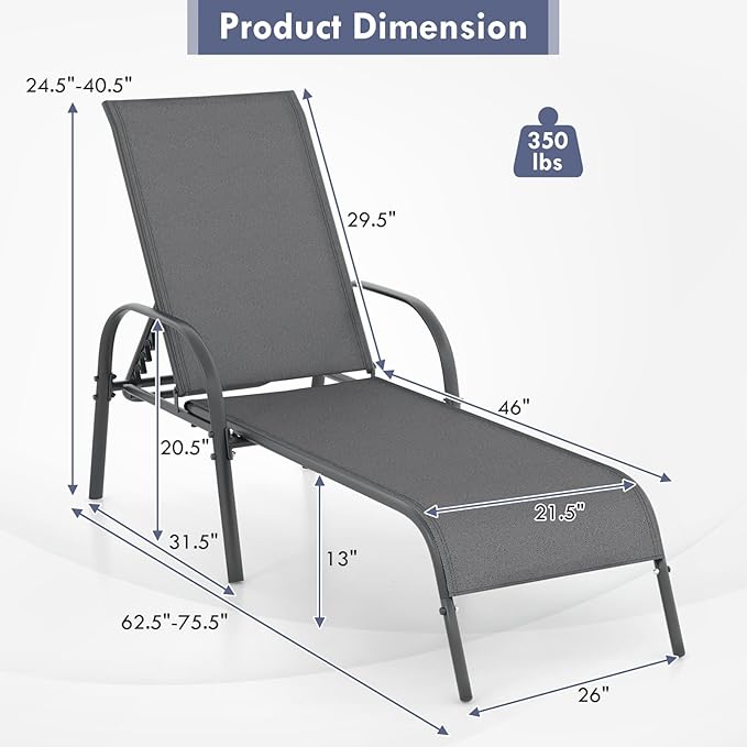 Giantex Patio Lounge Chair, Outdoor Chaise Lounge - Image 3