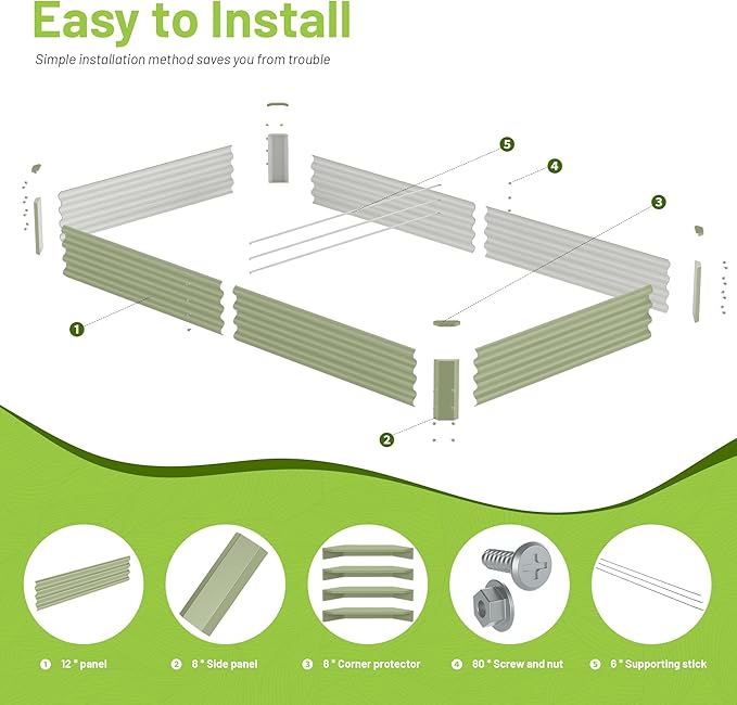 2PCS 8x4x1FT Galvanized Raised Garden Bed, Galvanized Planter Raised Garden - Image 3