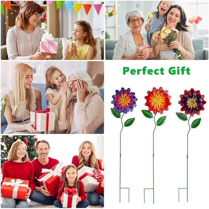 Metal Flowers for Outside, 3 Pack Flowers Decorative Garden Stakes Spring Decor - Image 8