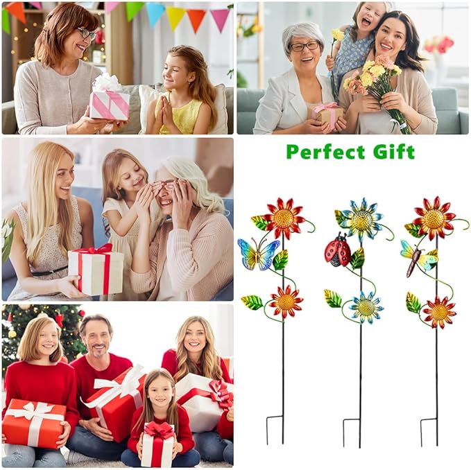 3 Pcs Sunflower＆Butterly＆Ladybug＆Dragonfly Decorative Garden Stakes, 23.5 in - Image 6
