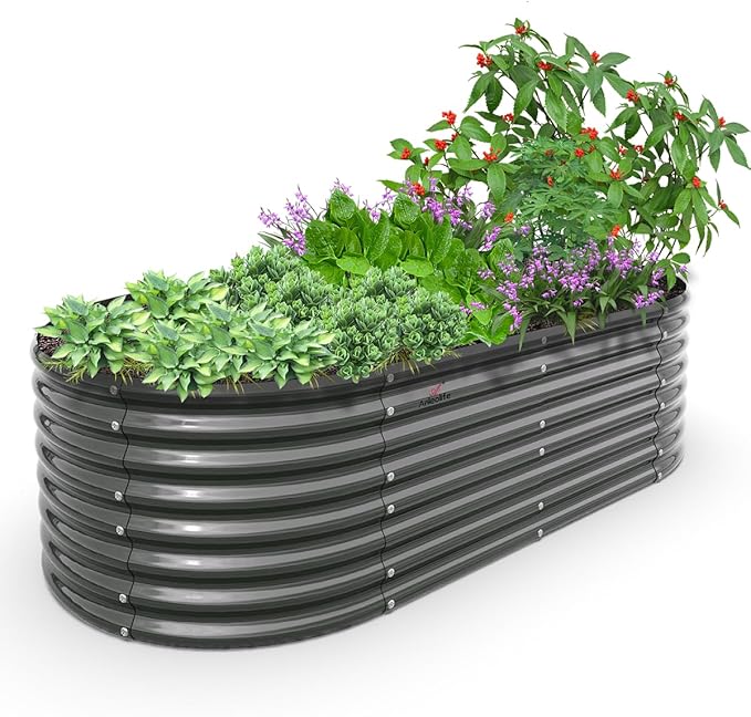 A ANLEOLIFE 8X4X2 ft Galvanized Raised Garden Beds Outdoor, Oval Large Metal by AAnleolife