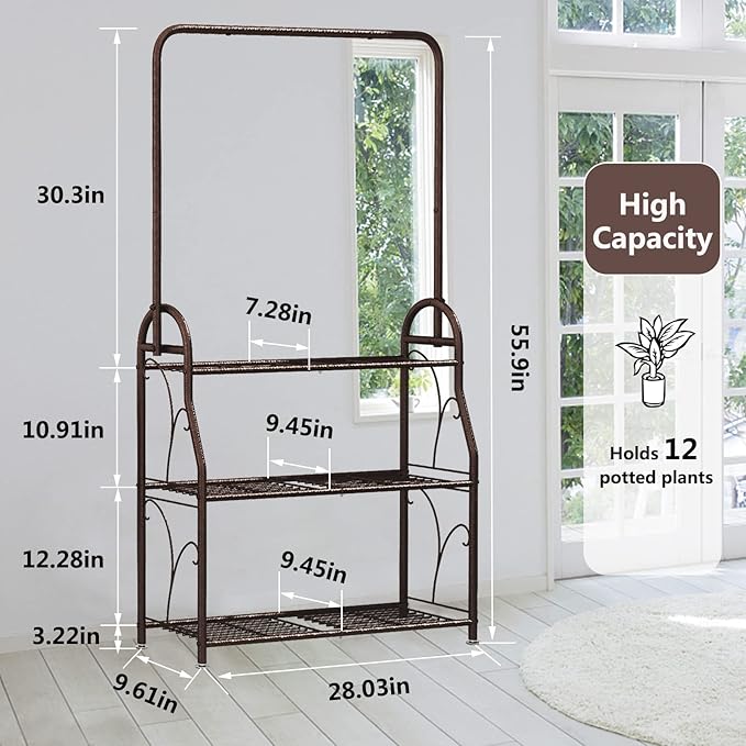 SORCEDAS Plant Stand Indoor Outdoor 3 Tier Tall Corner Hanging Shelf Metal - Image 4