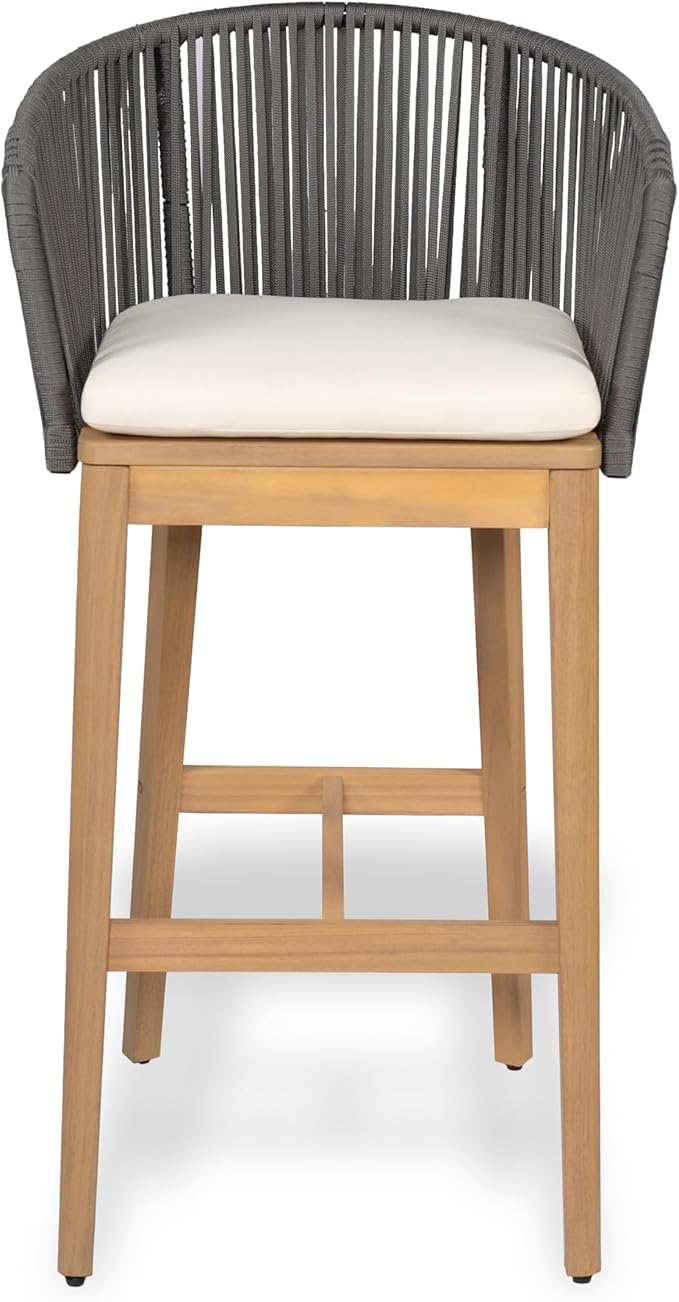 Christopher Knight Home Zax Set of 2 Patio Barstool, Acacia Wood & Rope Outdoor - Image 6