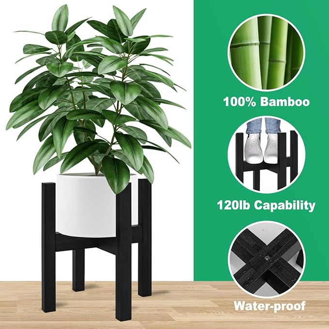 Adjustable Plant Stand Indoor, Bamboo Mid Century Modern Plants Stands - Image 2