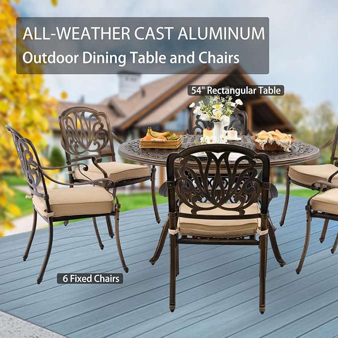 7-Piece Cast Aluminum Patio Furniture, Outdoor Dining Sets - Image 3