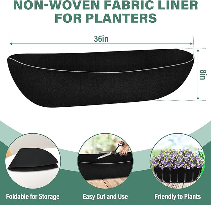 Riare 6 Pack 36 Inch Black Felt Window Box Liners- Fabric Trough Planter Basket - Image 2