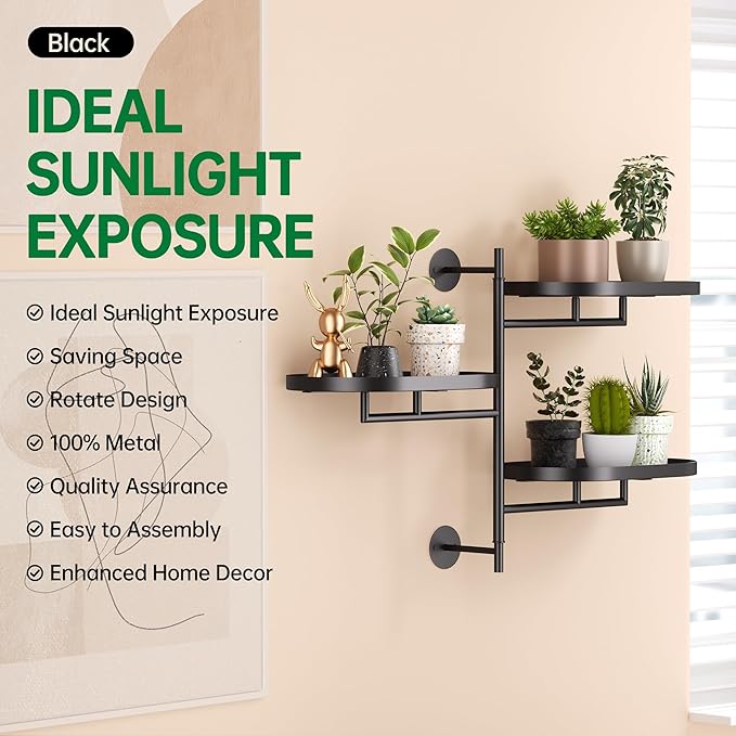 Rotating Window Shelves for Multiple Plants Indoor, 3-tier Metal Corner Black - Image 6