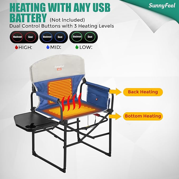 SUNNYFEEL Heated Camping Directors Chair, Heavy Duty, Oversized Outdoor - Image 5