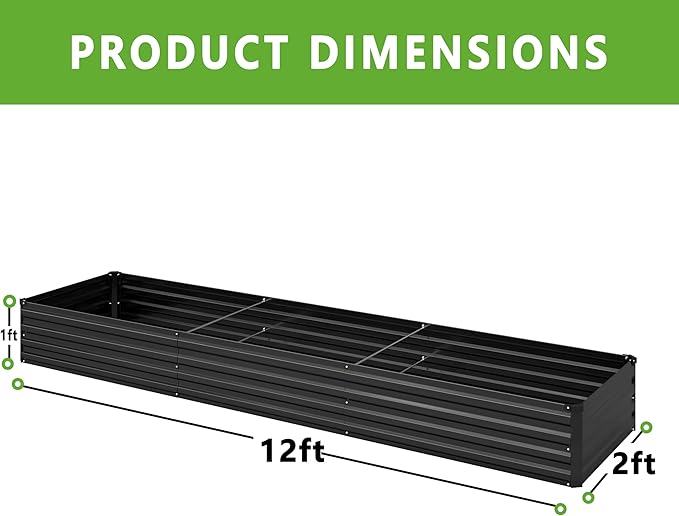2PCS 12x2x1FT Galvanized Raised Garden Bed Kit, Vegetable Boxes-Rectangle Metal - Image 2