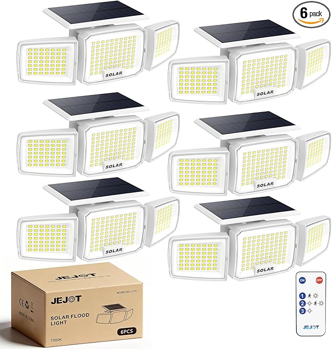 White Solar Security Light Outdoor Super Bright LED, Motion Sensor Flood Light by JEJOT