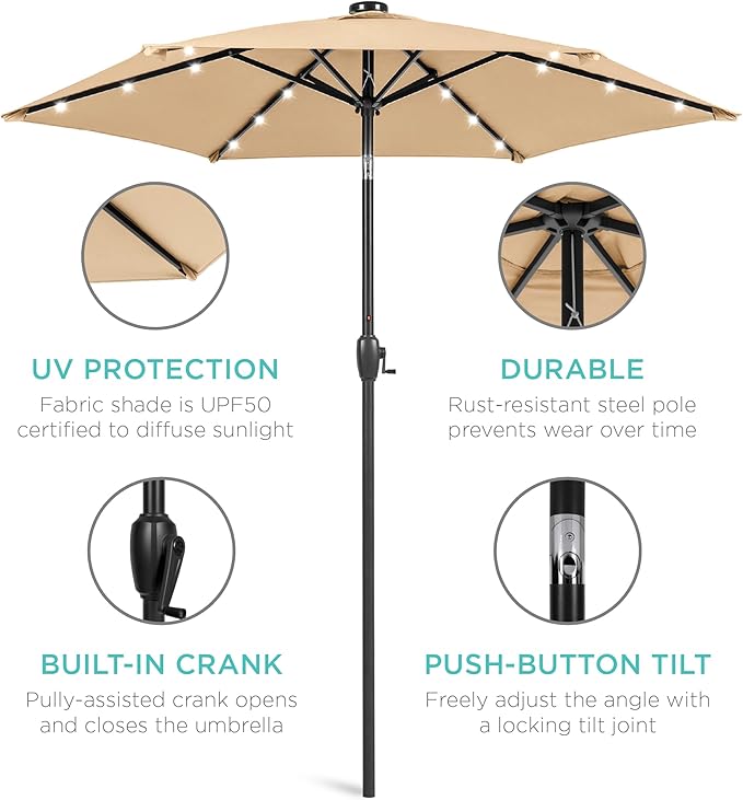 Best Choice Products 7.5ft Outdoor Solar Market Table Patio Umbrella - Image 5