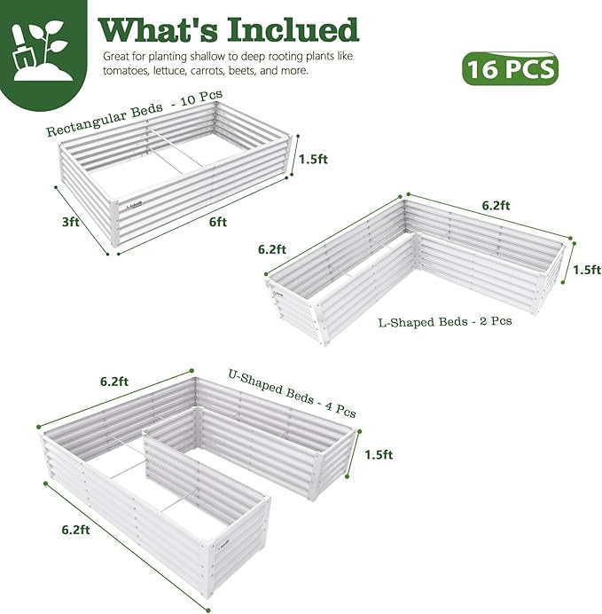 A ANLEOLIFE Set of 16, 18 Inch Tall Galvanized Raised Garden Beds Kit, - Image 2
