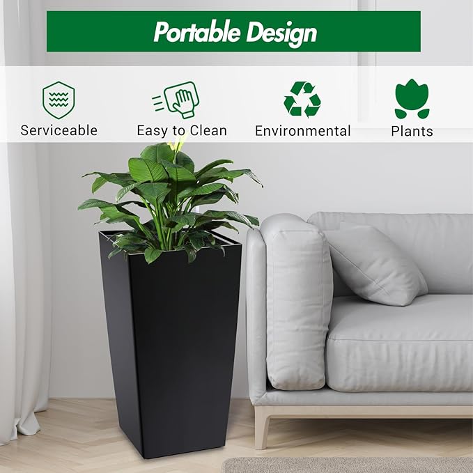 30 Inch Tall Self Watering Planters Set of 2, Outdoor Plant Pots - Image 5
