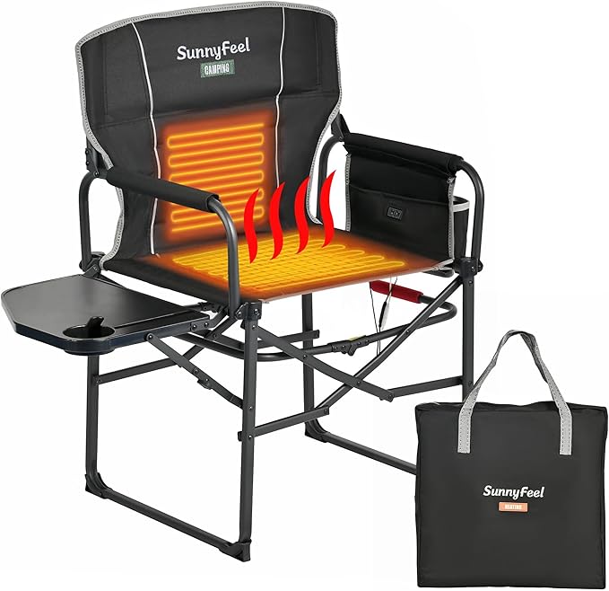 SUNNYFEEL Heated Camping Directors Chair, Heavy Duty, Oversized Outdoor by SunnyFeelCamping