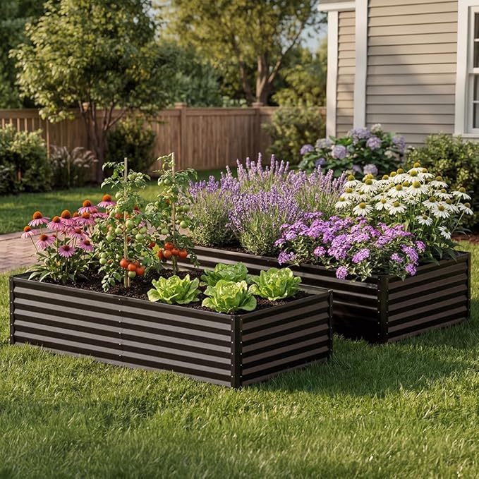 COMHOMA Galvanized Raised Garden Bed, Large Metal Planter Box by ComHoma