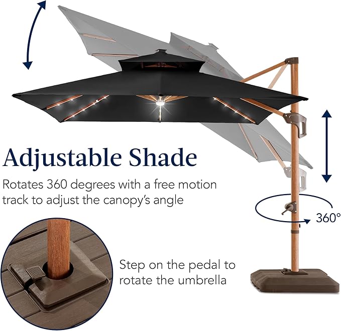 Best Choice Products 10ft Square Cantilever Patio Umbrella w/Base Included - Image 8
