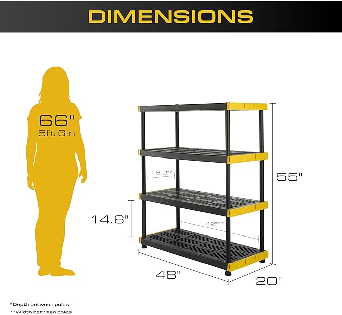 CX Black & Yellow, 4-Tier Heavy Duty Plastic Storage Shelves that Support up to - Image 2