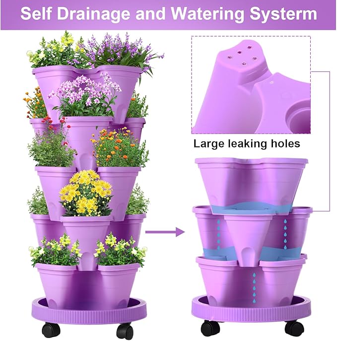 Umigy 2 Set 5 Tier Stackable Planters Vertical Garden Planters - Image 5