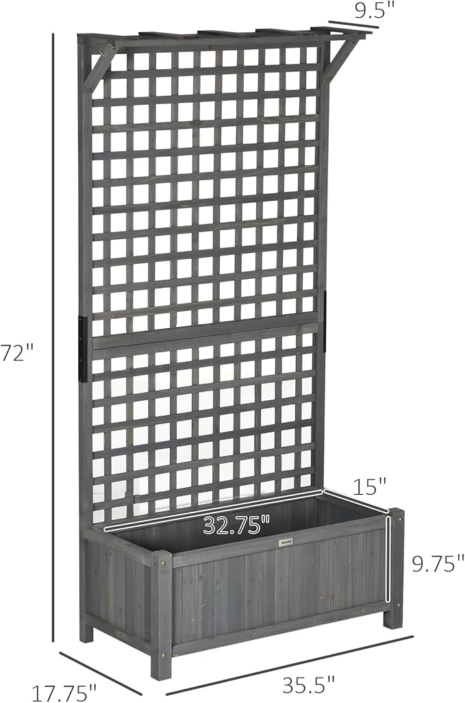 Outsunny Wood Planter with Trellis, Raised Garden Bed - Image 7