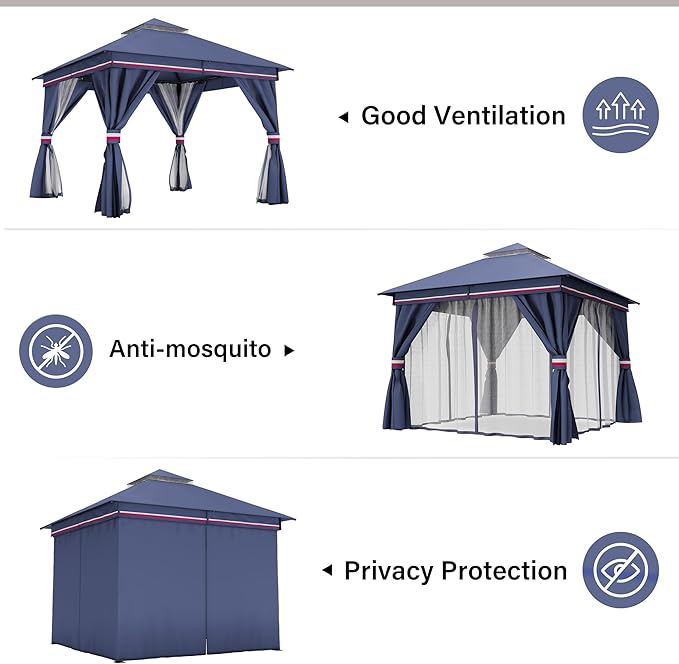 LAUSAINT HOME Semi-Permanent Outdoor Patio Gazebo 10'x10', Heavy Duty Party - Image 5