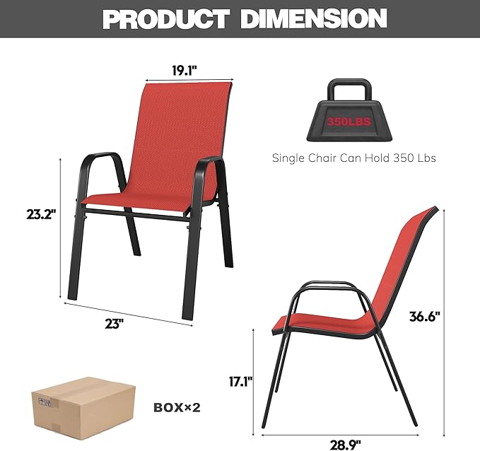 Patio Chairs Set of 8, Stackable Outdoor Dining Chairs - Image 8