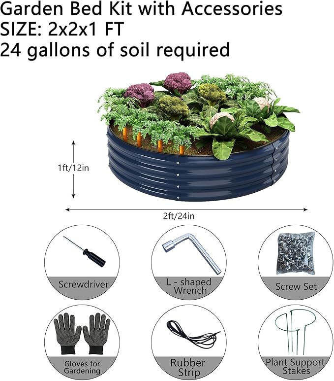 Galvanized Metal Planter Round Raised Garden Bed Kit - Image 4