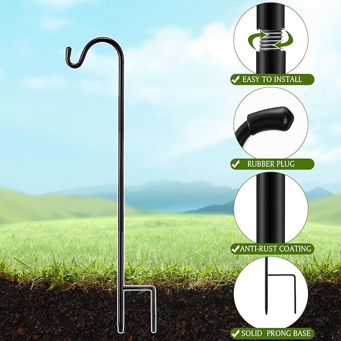 4 Pcs 24 Inch Shepherds Hook for Outdoor Adjustable Bird Feeder Pole Metal - Image 3