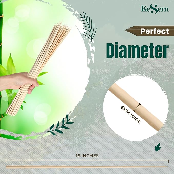 100pcs 18" Bamboo Plant Stakes 18 inch Long Skewers Sticks Wood Plant Supports - Image 3