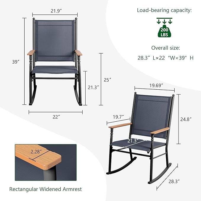 Shintenchi 2 Pcs Outdoor Rocking Chairs Set, Upgraded High Back Patio Rocking - Image 3