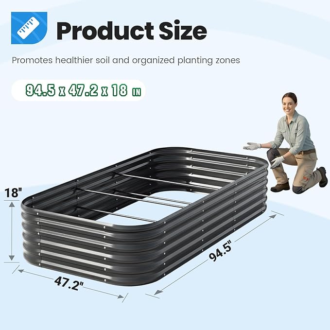 Quictent Galvanized Raised Garden Bed Kit, Strengthened by Crossbar, Dark Gray - Image 6