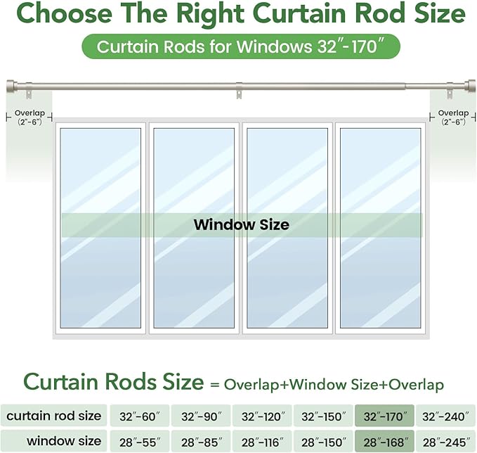 Curtain Rods for Windows 32 to 170, 1 Inch Adjustable Heavy Duty Long Window - Image 7