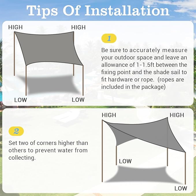 HappyTrends Sun Shade Sail, Heavy Duty UV Protection Beach Shade Canopy Wind - Image 6