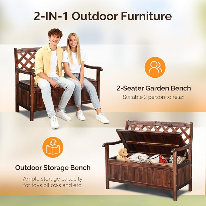 VINGLI Outdoor Storage Bench, Large Wood Deck Box - Image 7