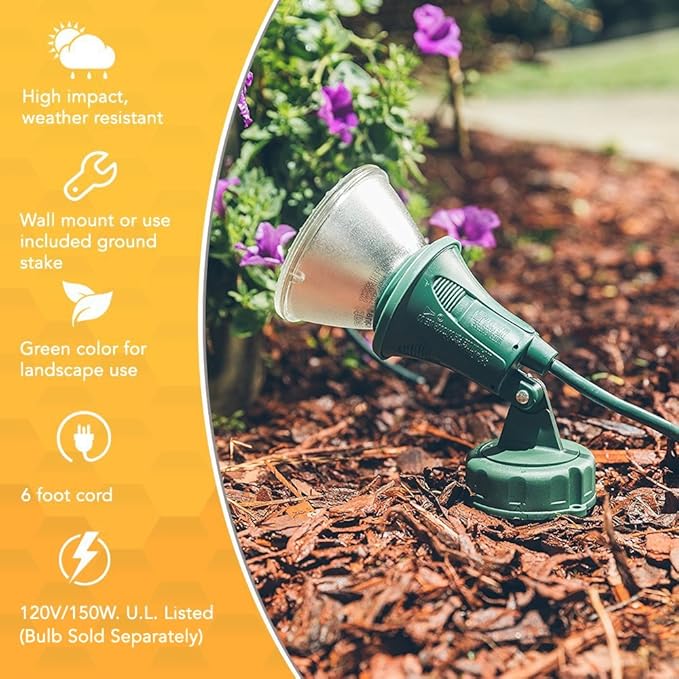 Woods Outdoor Floodlight | Green | 6-Foot Cord | Weather-Resistant | - Image 2