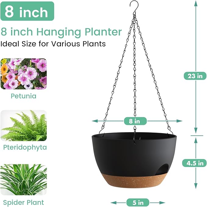 4 Pack 8 Inch Self Watering Hanging Planters - Image 3