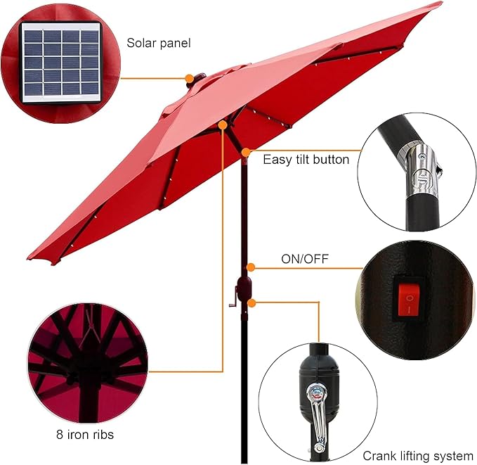 Blissun 9 ft Solar Umbrella, 32 LED Lighted Patio Umbrella, Table Market - Image 2