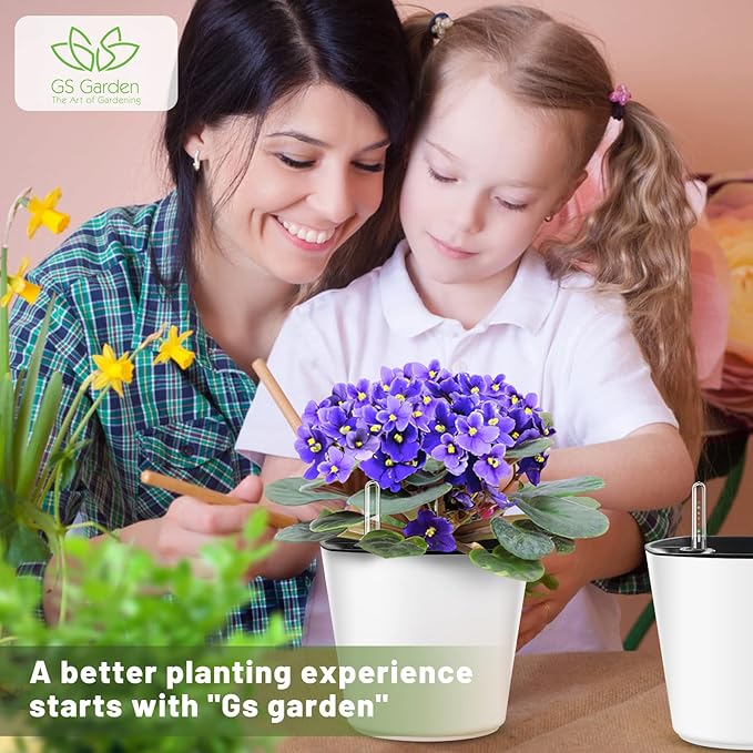 7 inch Plant Pots 3-Pack, Self Watering Flower Pots Indoor Outdoor, African - Image 3